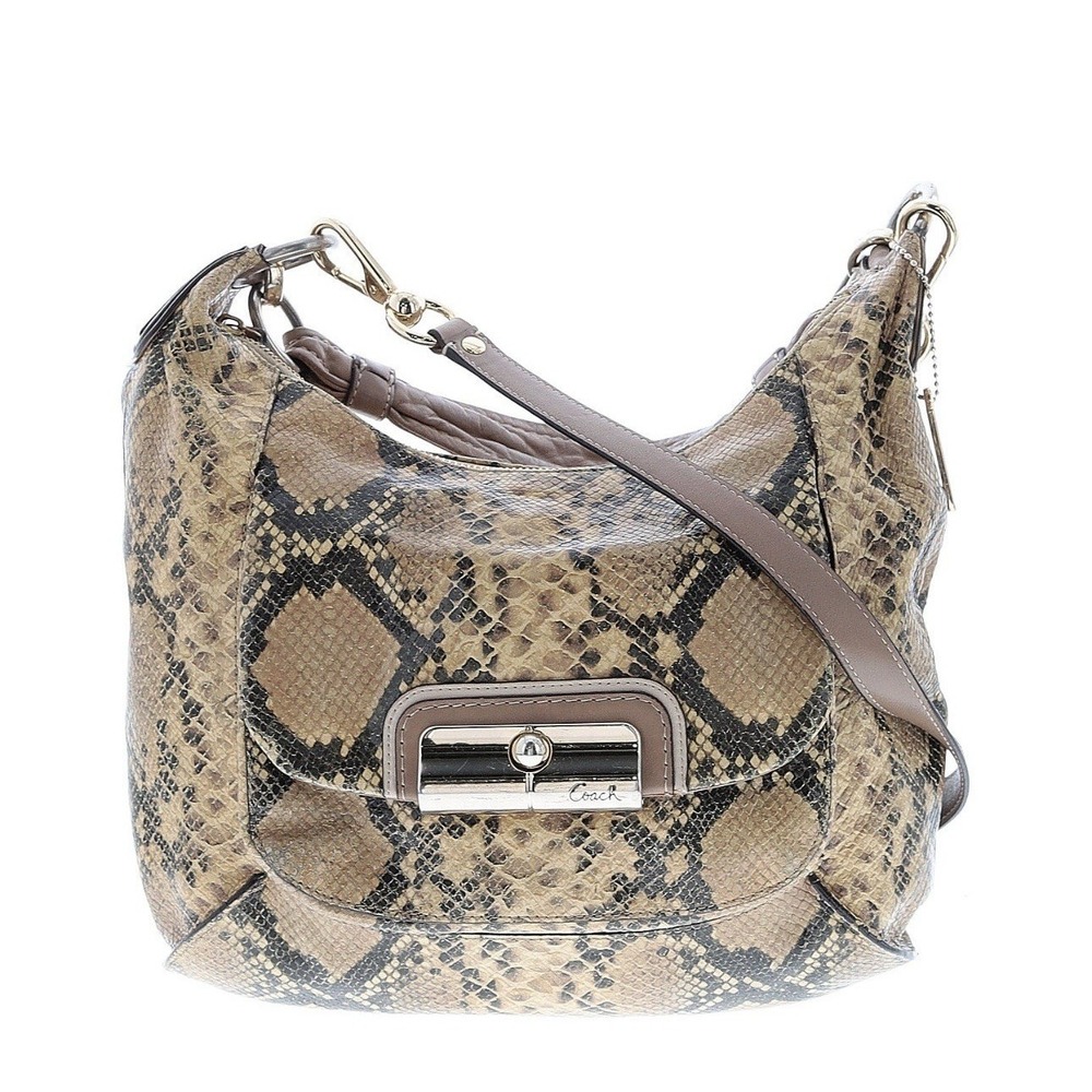 Coach Snakeskin Embossed Leather Hobo Crossbody Bag Tan‎ Brown L1169-17035